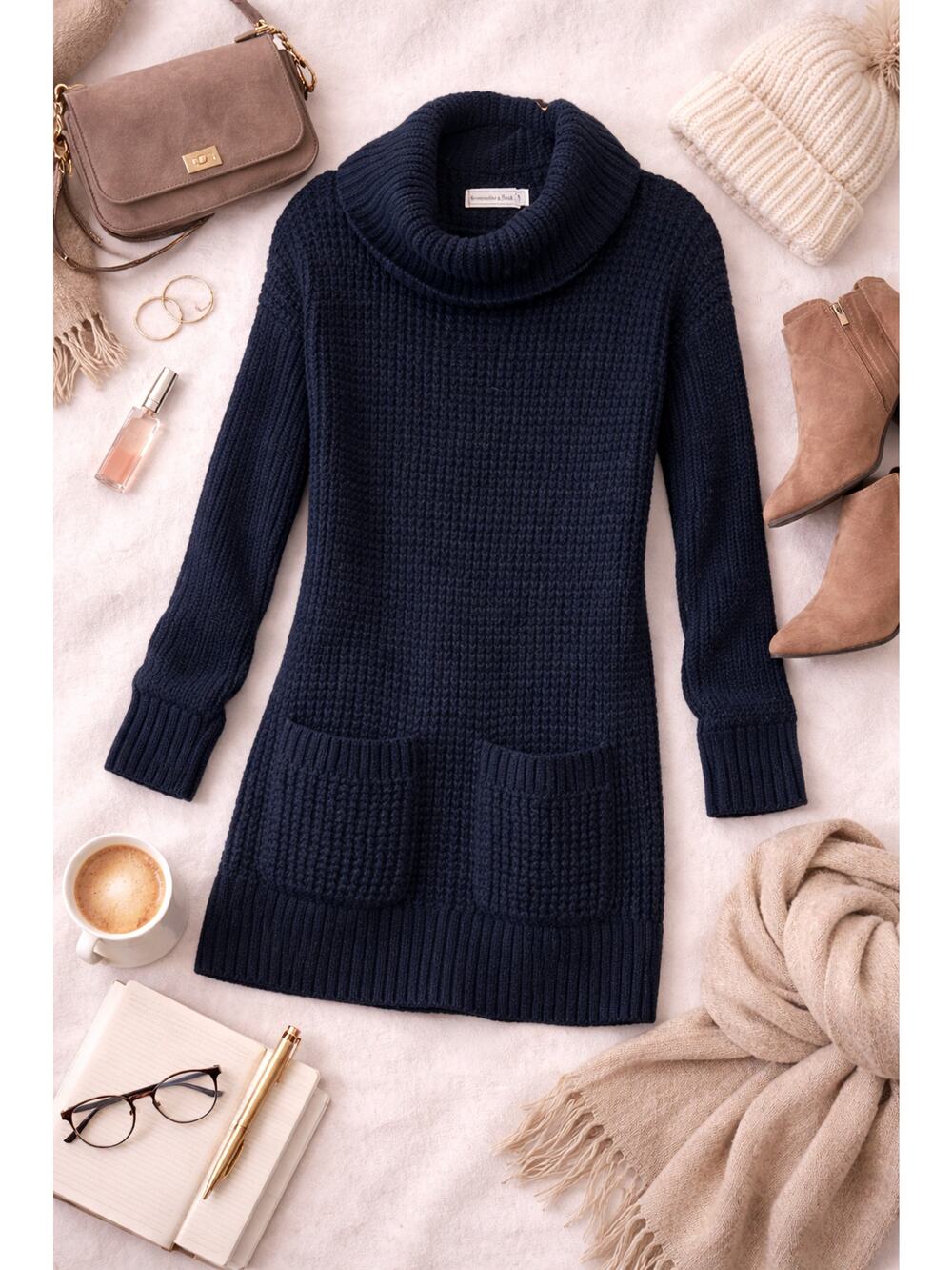 Abercrombie & Fitch Women's Waffle Knit Turtleneck Sweater Dress Black Size XS